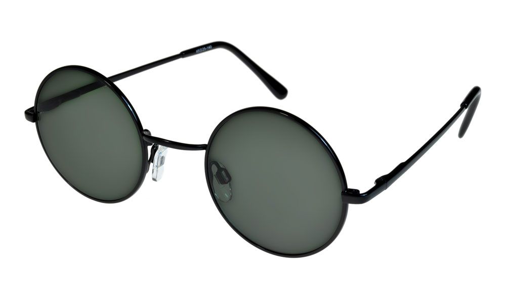 Round John Lennon Style Elite Sunglasses Black/Grey-Green Regular Size (ML)
