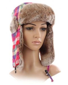 Ladies Trapper Hat - Pink Check
